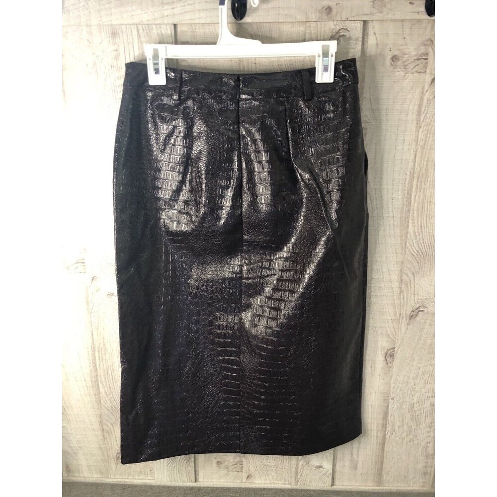 Women's Rachel Comey Dark Brown Faux Leather Textured Skirt Size 8 - Picture 2 of 5